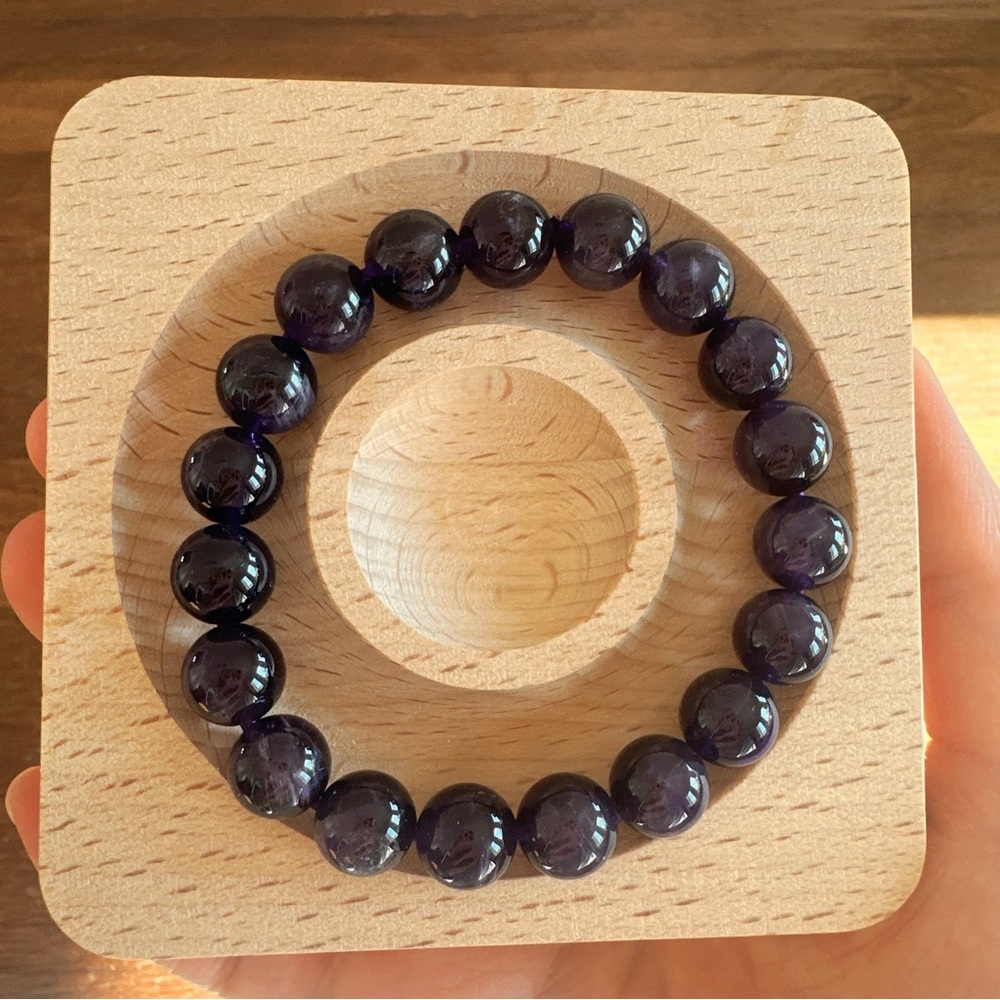 Natural Amethyst 10mm Beaded Bracelet Purple Crystal Healing Energy Protection